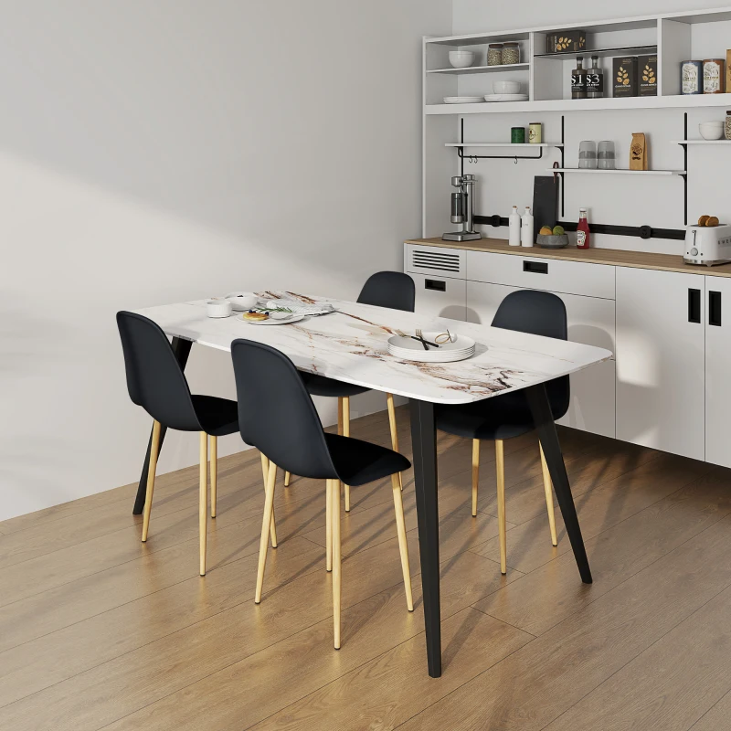 HOMCOM Modern Dining Chairs Set of 4, Kitchen Chairs with Backrest and Steel Legs for Dining Room, Living Room, Black