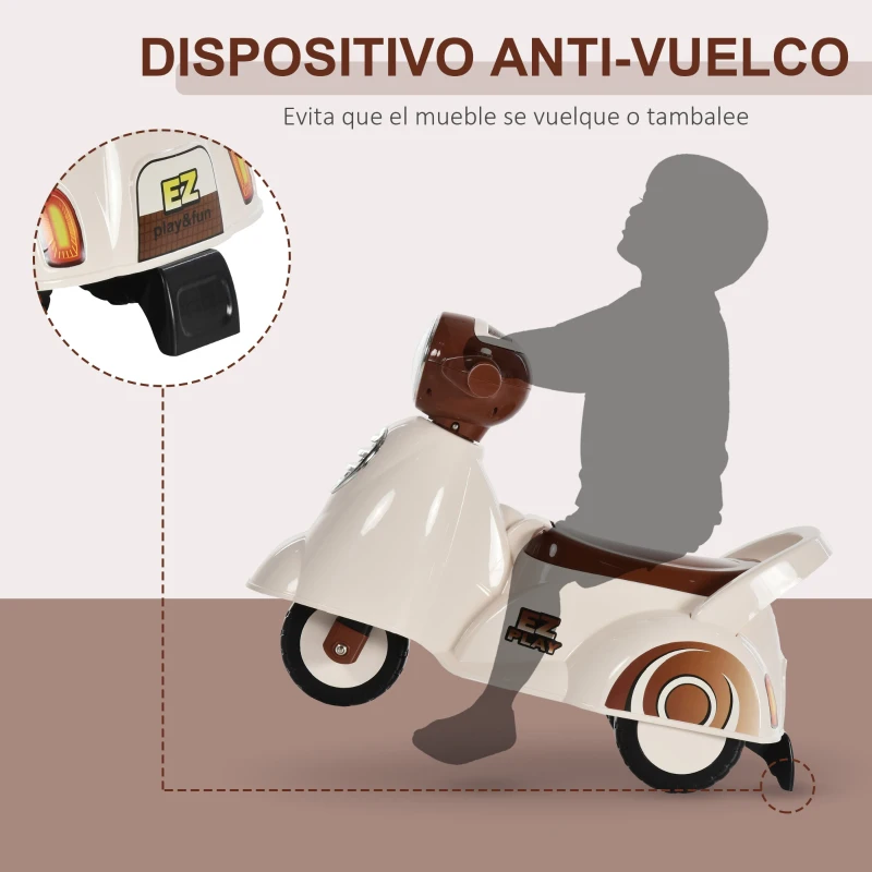 HOMCOM Coche Correpasillos para Bebés Mayores de 1 Año Andador Infantil Función de Luz Música Bocina Experiencia Realista con Espacio de Almacenaje 66x33x47,7cm Blanco