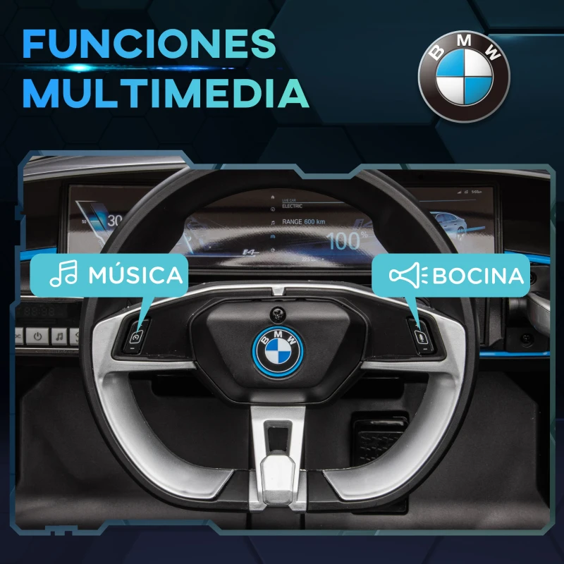 HOMCOM Coche Eléctrico para Niños 37-72 Meses Autorización BMW I4 con Control Remoto y Cinturón de Seguridad 115x67x45cm Negro