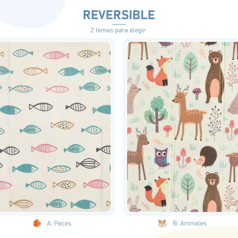 HOMCOM Alfombra Infantil Plegable y Reversible Alfombrilla de Juegos para Bebé Acolchado 2 Caras Impermeable Antideslizante Portátil 200x150 cm Multicolor