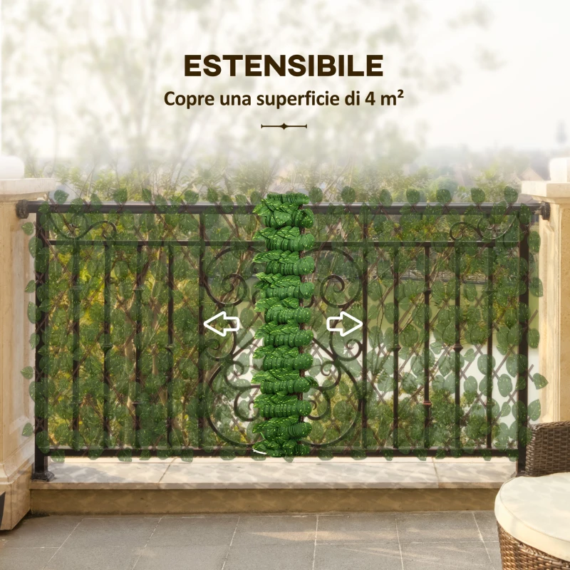 Outsunny Siepe Artificiale 200x100 cm in Seta e Plastica PE, Siepe Finta di Pothos con 495 Foglie, Verde