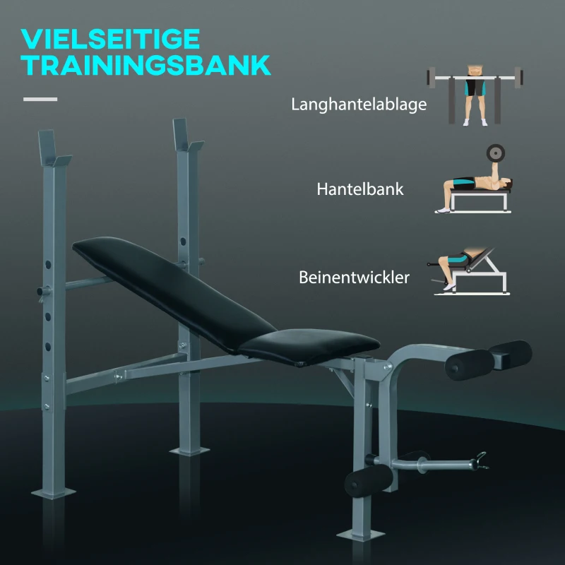 HOMCOM Multifunktion Hantelbank Trainingsbank Kraftstation Schrägbank Fitnessstation Fitnessgerät Stahl 165 x 68 x 114 cm