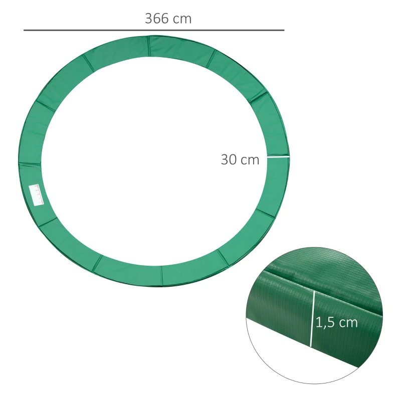 HOMCOM Cubierta de Protección Acolchada para Cama Elástica Borde de Seguridad para Trampolines con Diámetro Ø366 cm Verde