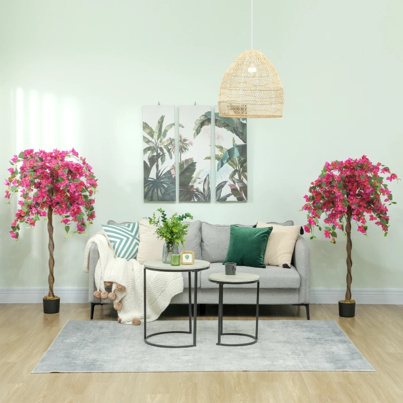 HOMCOM Set of 2 Decorative Artificial Plants, Murraya Flowers in Pots, Fake Plants for Home Indoor Decor, 120cm, Red