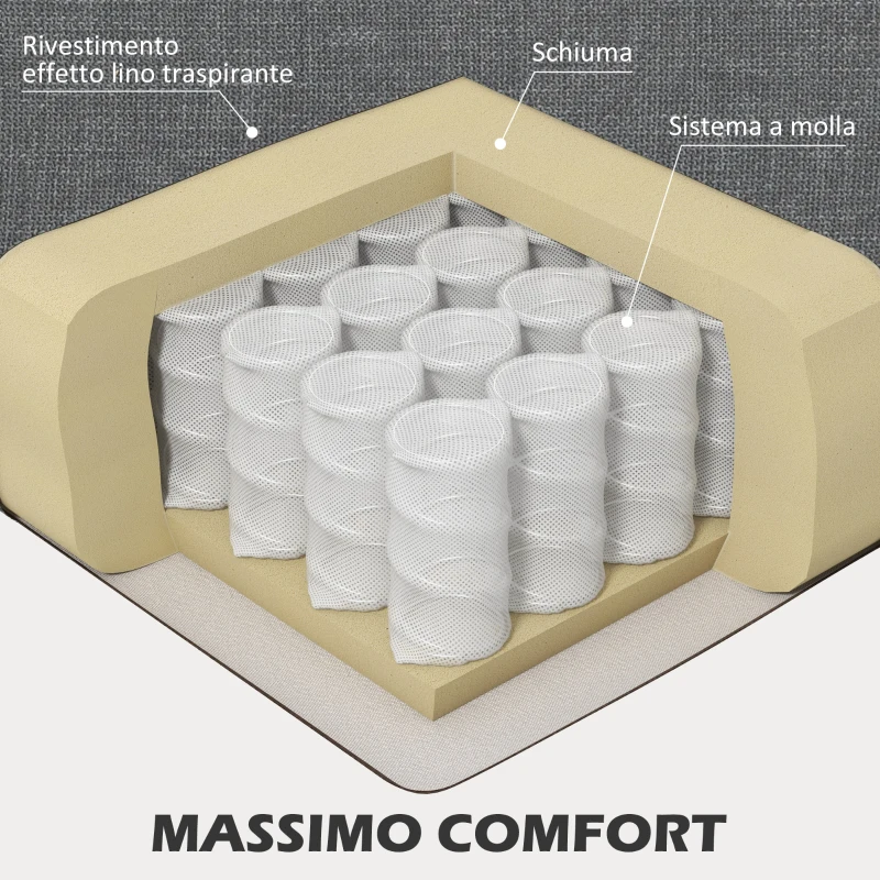 HOMCOM Divano 3 Posti in Tessuto con Cuscini Imbottiti e Rivestimento Effetto Lino, 237x94x102cm, Grigio