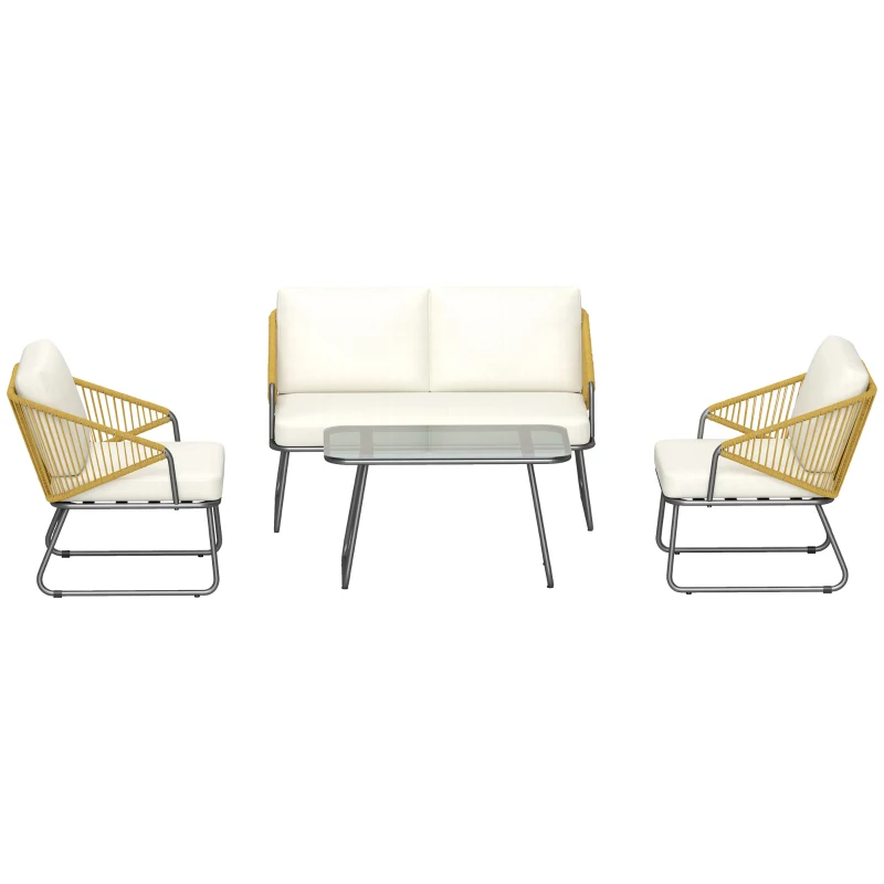 Outsunny Four-Piece Rattan Strong Panel Outdoor Sofa Set - Natural