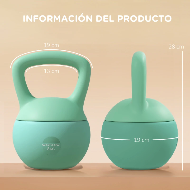 SPORTNOW Pesa Rusa 8 kg Kettlebell Relleno de Arena Metálica y Mango Antideslizante para Entrenamiento en Casa 19x19x28 cm Verde