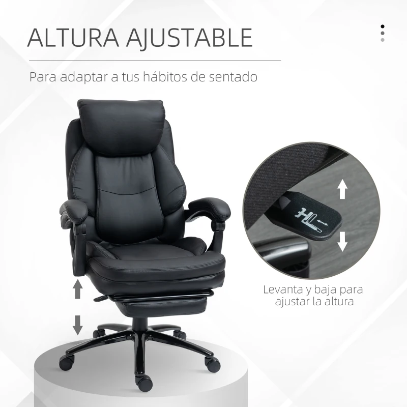 Vinsetto Silla de Oficina Ergonómica Silla de Escritorio Ajustable en Altura con Respaldo Inclinable hasta 130° Función Basculante y Resposapiés Retráctil Acero 65,5x79x112-118 cm Negro