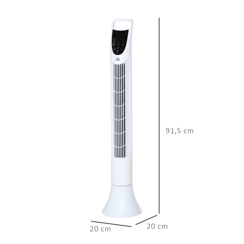 HOMCOM Ventilateur colonne oscillant silencieux 40 W télécommande panneau contrôle tactile 3 vitesses hauteur 91,5 cm blanc