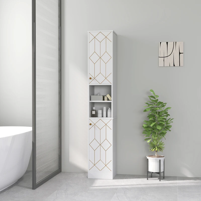 HOMCOM Tall Bathroom Storage Cabinet with Doors, Slim Bathroom Storage Unit with Adjustable Shelves, Freestanding Bathroom Storage Unit, White