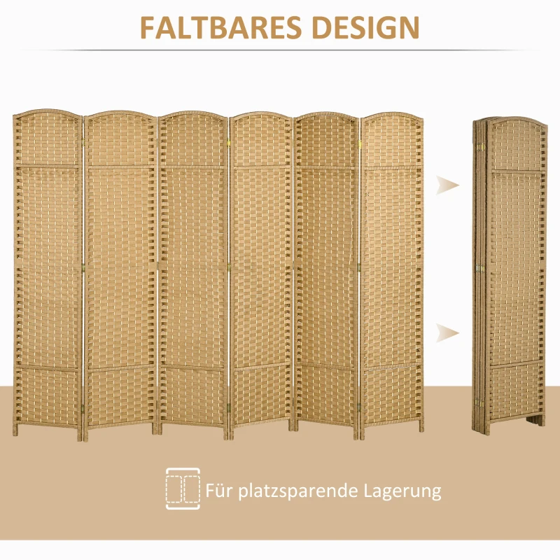HOMCOM 6-teiliger Raumtrenner, Faltbarer Sichtschutz, Sichtschutzwand für Wohnzimmer, Schlafzimmer, Homeoffice, Natur(m-5)