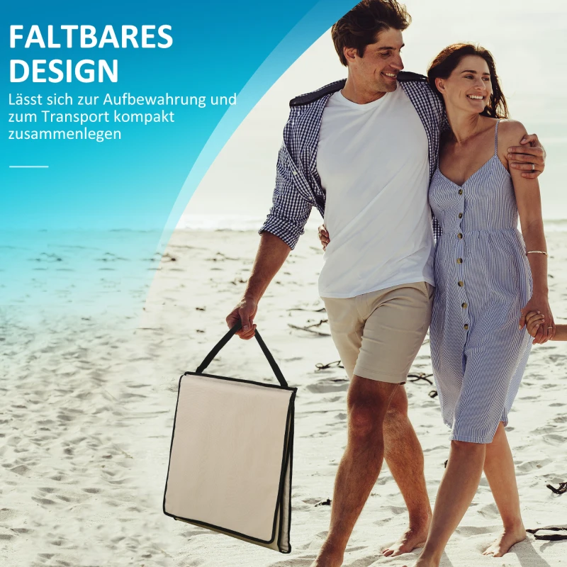Outsunny Strandliege, klappbar, verstellbare Rücklehne, Seitentasche, weiche Polsterung, Stahlrahmen, Beige, 142x51x40cm
