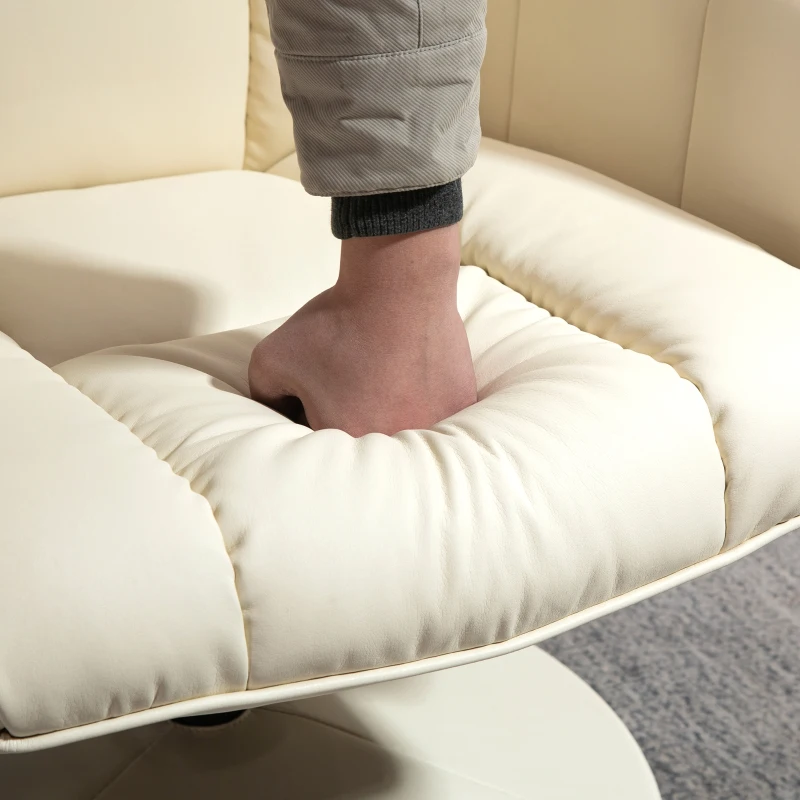 HOMCOM Poltrona Relax Reclinabile fino 135° con Seduta Girevole e Pouf Poggiapiedi, 78x84x110cm, Crema