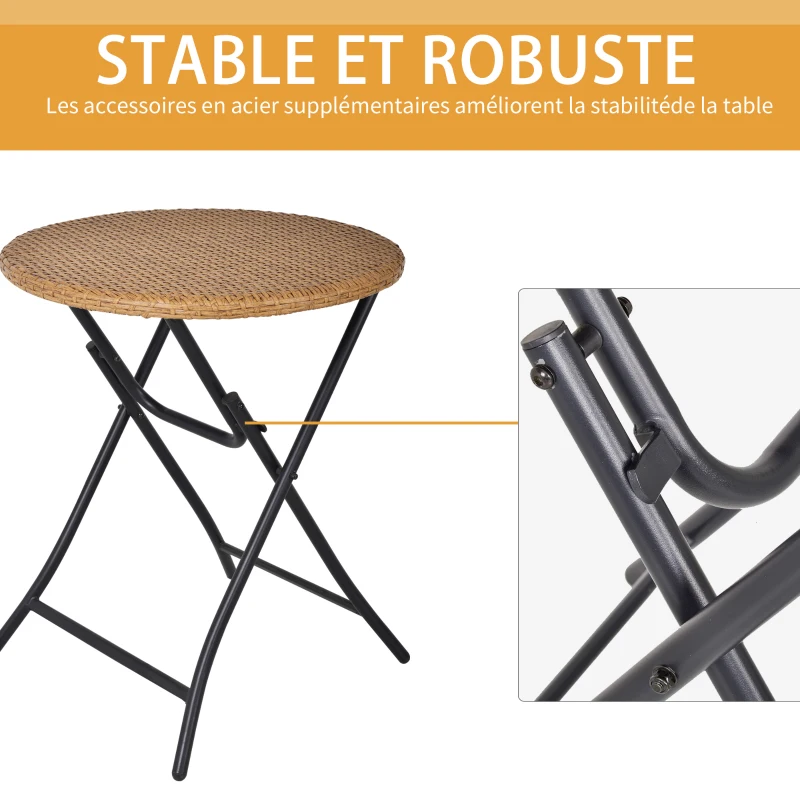 Outsunny Ensemble bistro de jardin 3 pièces pliantes style cosy 2 chaises + table résine tressée beige acier époxy noir