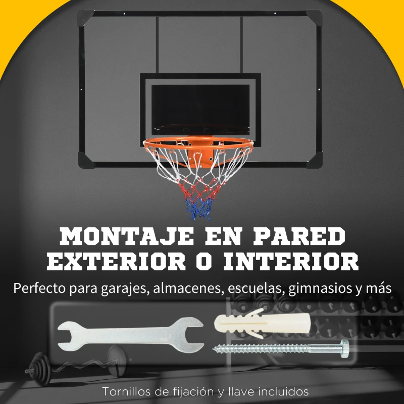 SPORTNOW Canasta de Baloncesto de Pared con Red Diámetro de 45 cm y Marco de Acero para Interior y Exterior 113x61x73 cm Negro