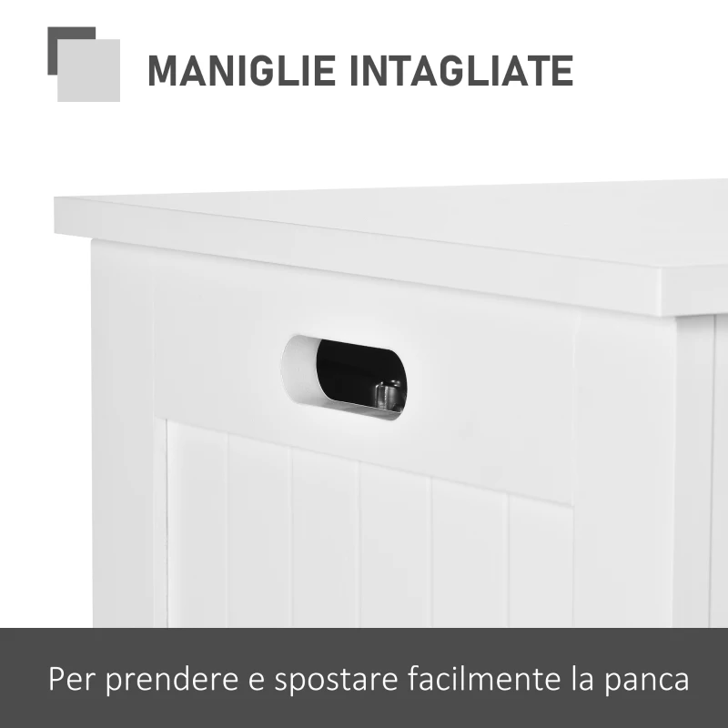HOMCOM Panca Contenitore Multiuso in Legno MDF, 2 Maniglie e Apertura con Blocco di Sicurezza, 81x40x46cm, Bianco