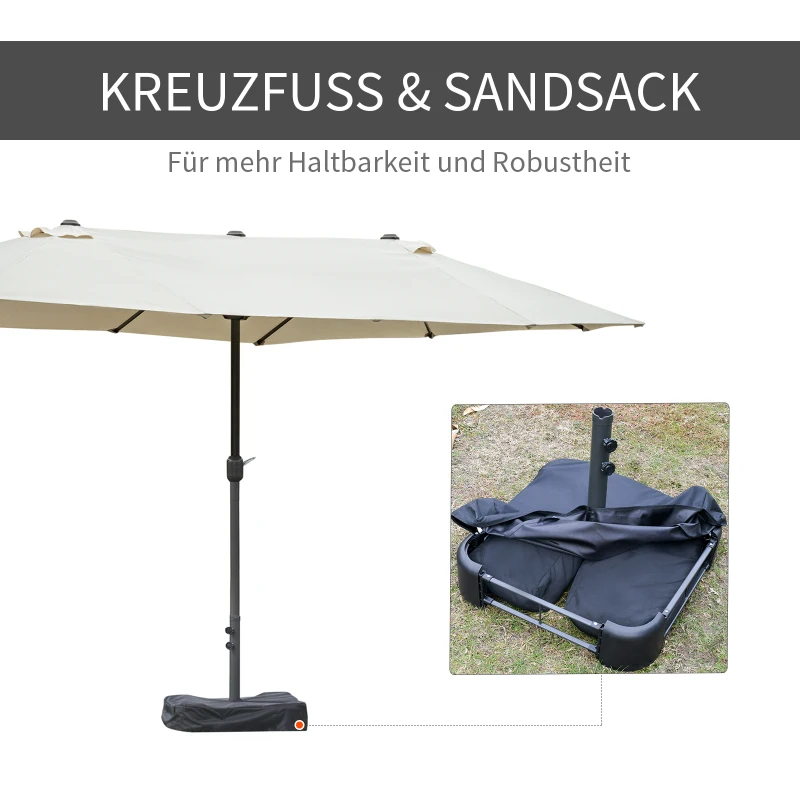 Outsunny Sonnenschirm Gartenschirm Marktschirm Doppelsonnenschirm Terrassenschirm mit Schirmständer Handkurbel Cremeweiß Oval 460 x 270 x 240 cm