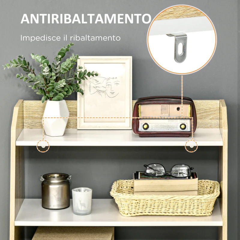 HOMCOM Mobile da Salotto con Scaffale Aperto a 2 Livelli e Armadietto a 2 Ante, in Truciolato e Legno di Pino, 58x30x93 cm