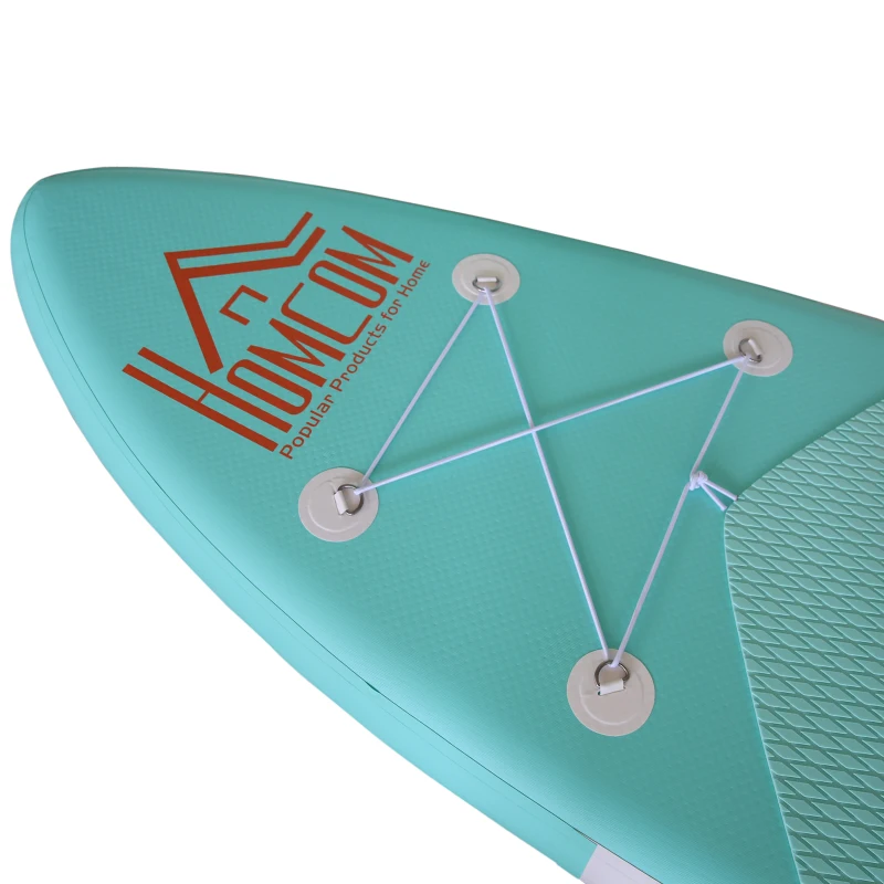 HOMCOM Aufblasbares Surfbrett, Surfboard mit Paddel, Stand Up Board, Rutschfest, Inkl. Ausrüstung, PVC, EVA, Grün, 305 x 76 x 15 cm