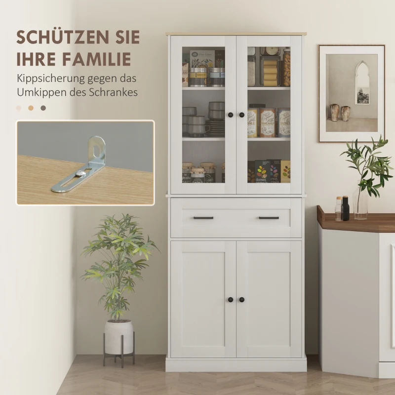 HOMCOM Küchenschrank, Buffet, Acrylfront, Schubladen, 76 x 40 x 182,5 cm, Cremeweiß(m-7)