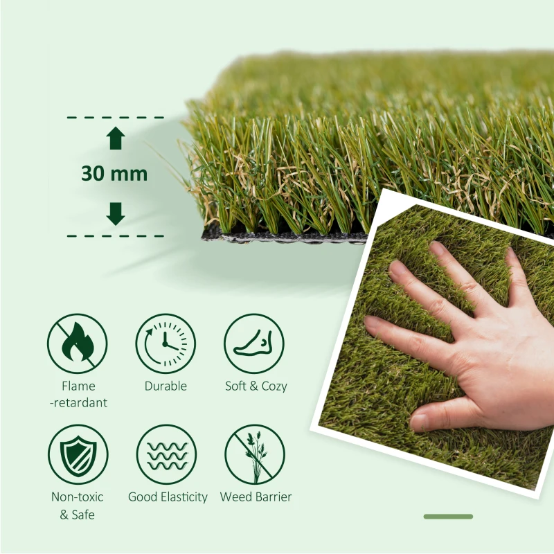 Outsunny 4 x 1m Artificial Grass Turf with 30mm Pile Height Non-toxic Roll Grass Carpet Fake Grass Mat with Drainage Holes UV resistance for Indoor, Outdoor, Patio, Garden, Lawn, Balcony