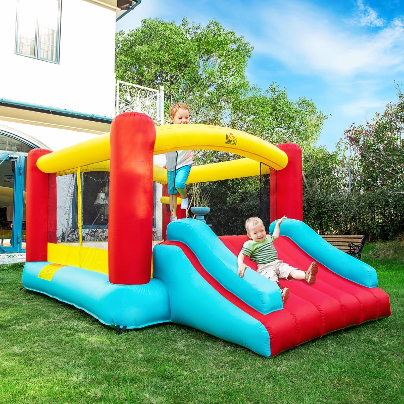 HOMCOM Castillo Hinchable con Tobogán Cama de Salto para Niños +3 Años Incluye Inflador y Bolsa de Transporte para Interior y Exterior 366x274x183 cm Multicolor