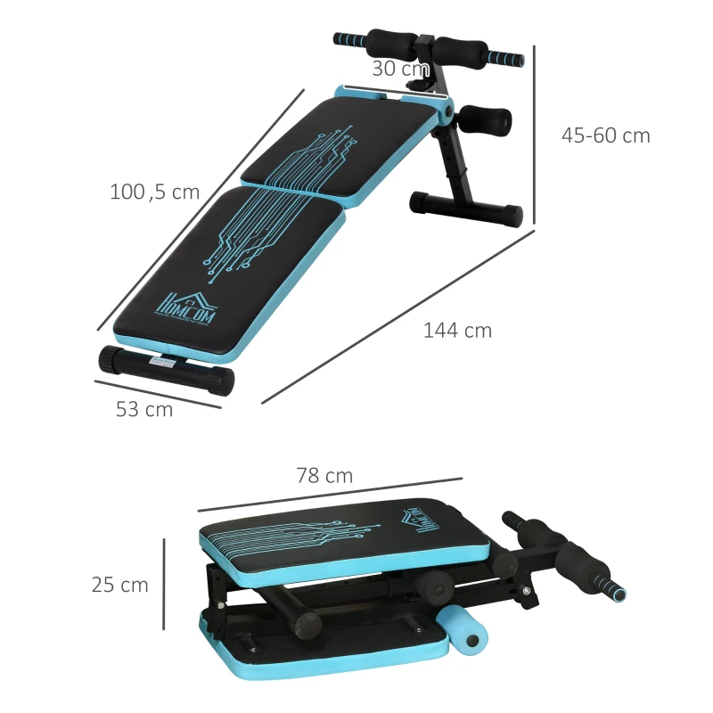 Banc de musculation pliable hauteur réglable 4 positions bleu noir