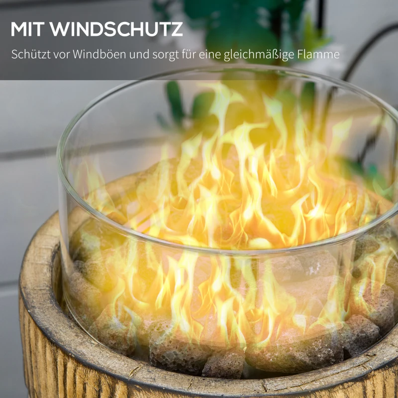Outsunny Tischfeuerschale, Gasfeuerschale, tragbar, mit Lavasteinen, Feuerregler, Windschutz, Holzoptik, Ø21,5 x 34,5 cm