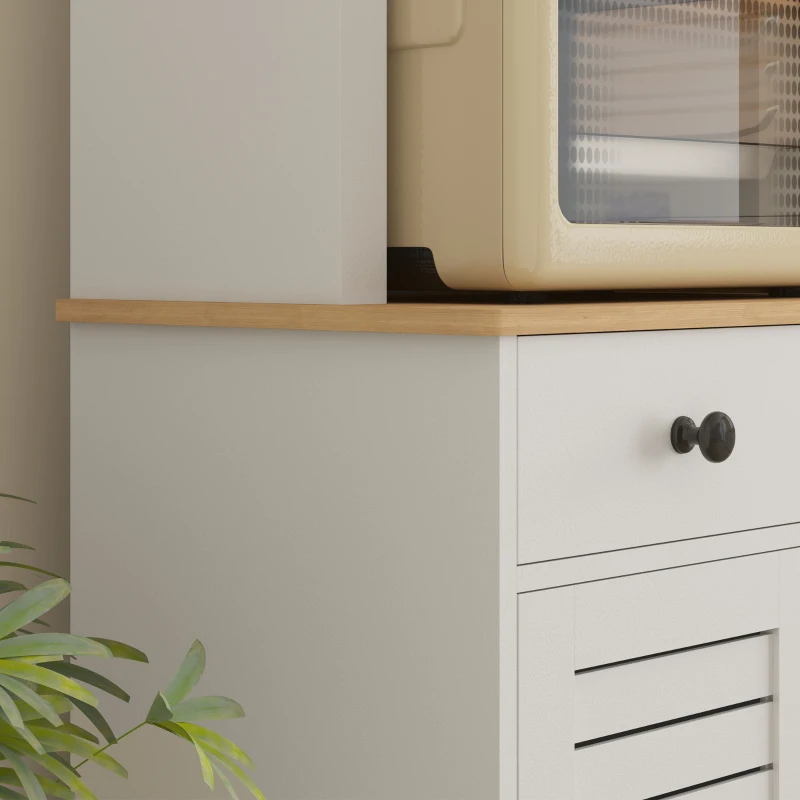 HOMCOM Küchenschrank mit Glastüren, 2 Schubladen, Geschirrschrank, Esszimmerschrank, Holz, 68 x 39,5 x 170 cm, Weiß(m-8)
