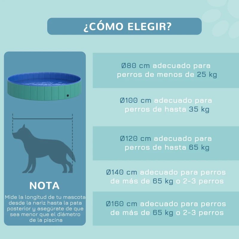 PawHut Piscina Plegable para Perros Ø160x30cm Bañera para Mascotas Gatos de PVC Antideslizante Resistente al Desgaste Adecuado para Interior y Exterior Turquesa