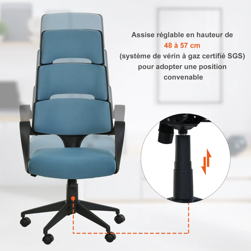HOMCOM Fauteuil de bureau 67L x 60l x 118-127H cm rembourré réglable pivotant 360° bleu