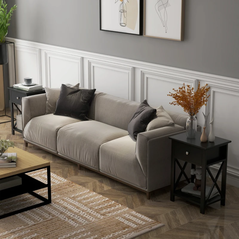 HOMCOM Lot de 2 table de chevet table d'appoint bout de canapé table de nuit avec un tiroir et étagère en bois noire