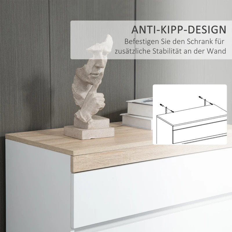 HOMCOM Kommode mit 5 Schubladen Schubladenkommode Mehrzweckschrank Sideboard Schrank Eiche+Weiß 80 x 40 x 109 cm