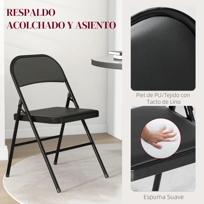 HOMCOM Juego de 2 Sillas Abatibles con Respaldo y Estructura de Acero para Oficina Estudio 45x46x78 cm Negro