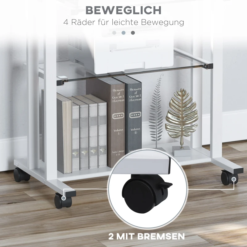 HOMCOM Computertisch Eckschreibtisch Winkelschreibtisch Schreibtisch Bürotisch PC moderner einfacher Stil Hartglas Eisenrohr Weiß 80 x 51 x 83 cm