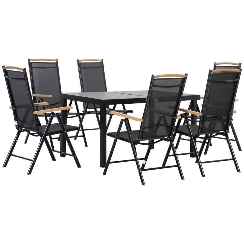 Outsunny Sitzgruppe klappbar für 6 Personen 1 Tisch+6 Stühle Gartenmöbel Set Sitzgarnitur Aluminium Mesh Schwarz