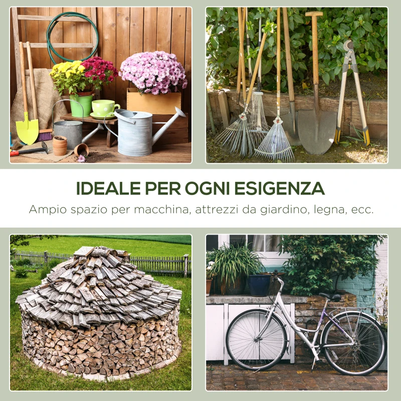 Outsunny Garage Moto per Esterno 2.4x2 m, Tenda Garage per Attrezzi in Metallo e Tessuto PE, per Moto e Biciclette, Verde