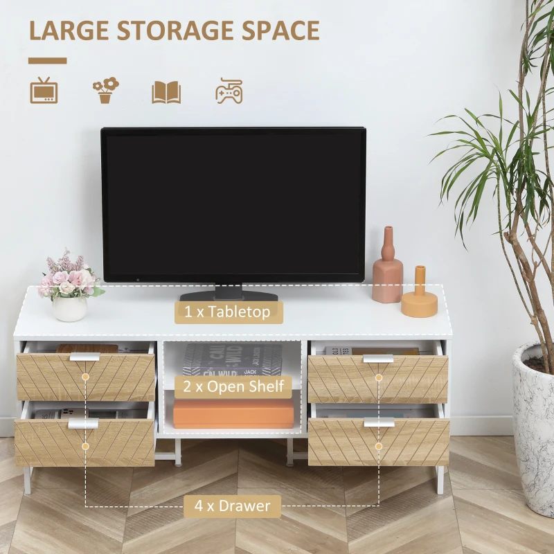 HOMCOM TV Stand, Modern TV Cabinet with Storage Shelves and Drawers for 32-47" TVs for Living Room, Bedroom, White