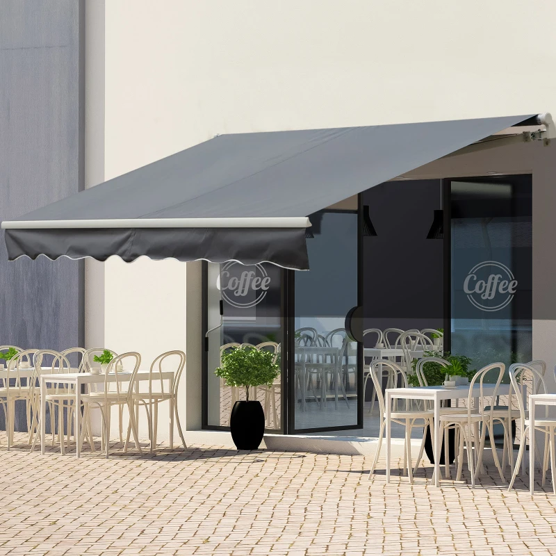 Outsunny Store banne Manuel rétractable Angle Réglable Aluminium Polyester imperméabilisé 3,5 x 2,5 m gris clair