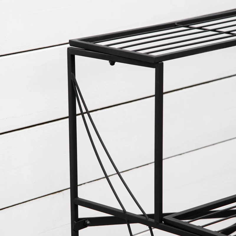 Outsunny Estantería para Plantas de Metal de 3 Niveles Soporte de Flores en Forma Escalera Macetas Multifuncional para Decoración Interiores y Exteriores 95x63x72 cm Negro