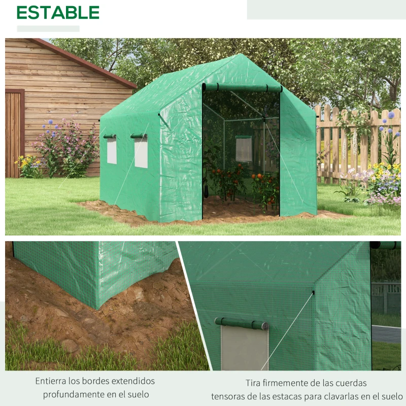 Outsunny Invernadero de Túnel 2x3x2 m con 4 Ventanas de Malla y Puerta con Cremallera Invernadero de Huerto para Jardín Verde