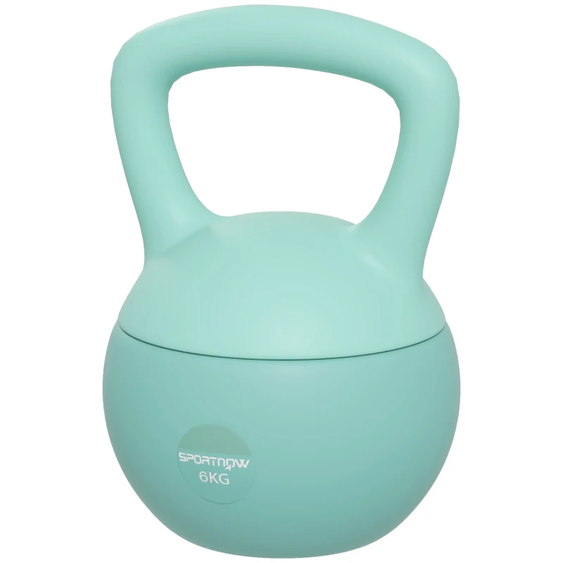 SPORTNOW Pesa Rusa 6 kg Kettlebell Relleno de Arena Metálica y Mango Antideslizante para Entrenamiento en Casa 19x19x28 cm Verde