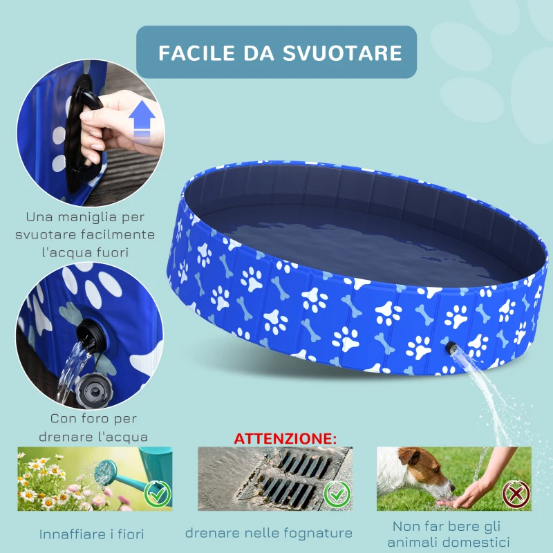 PawHut Piscina Rigida per Cani Taglia Grande Superiore a 65kg in Plastica Dura e Antiscivolo per Giardino o Interni, Blu Φ140x30cm