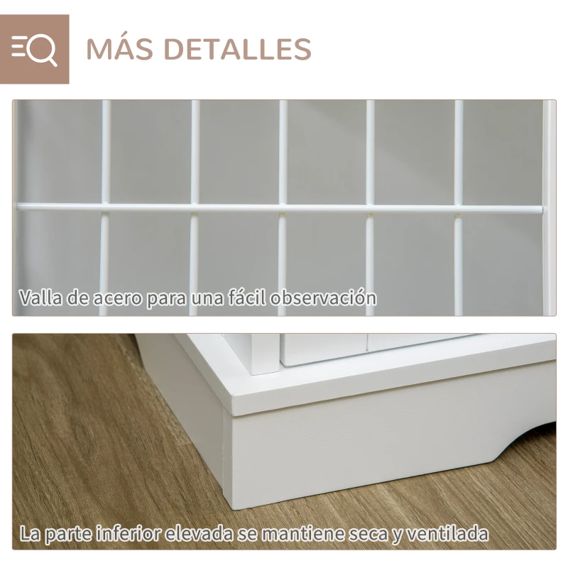 PawHut Jaula de Madera para Perros 76x54,5x56 cm Perrera con Mesa con 2 Puertas y Rejillas de Acero Blanco