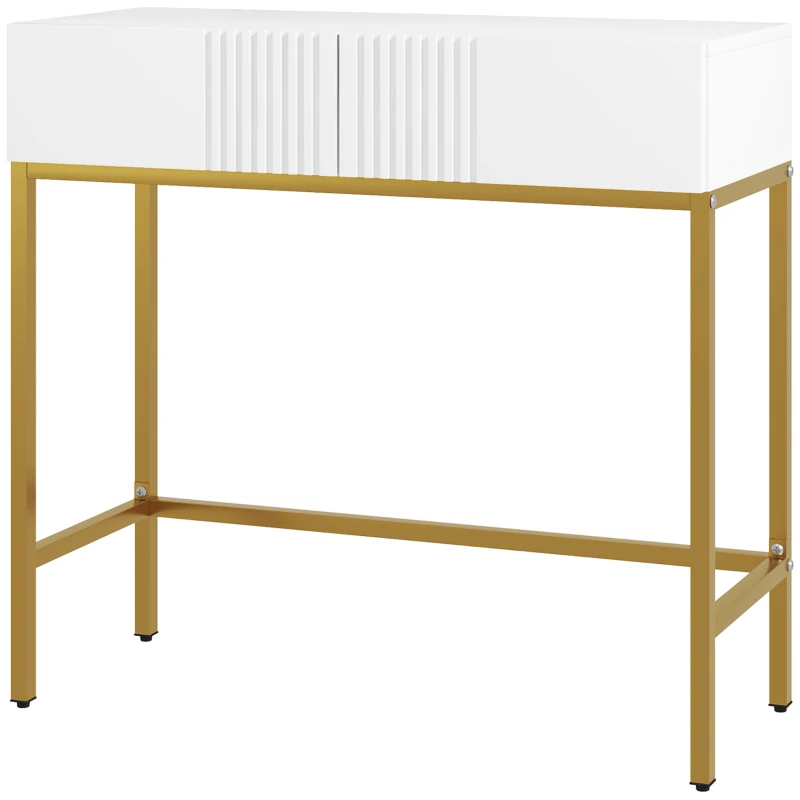 HOMCOM Mesa de Entrada con 2 Cajones y Patas de Acero Antivuelco Mueble de Recibidor para Salón Pasillo 80x31,5x75 cm Blanco