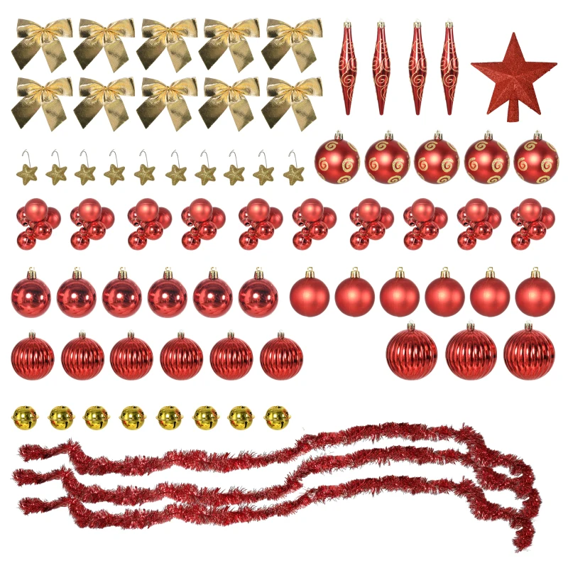 HOMCOM 5' Artificial Prelit Christmas Trees Holiday Décor with Warm White LED Lights, Auto Open, Tinsel, Ball, Star