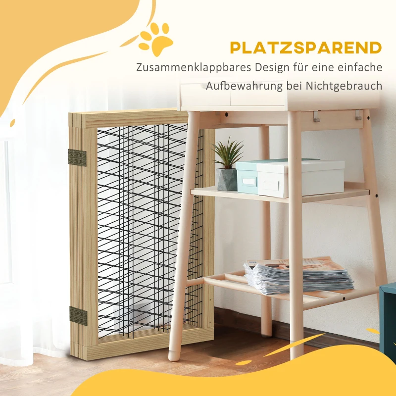 PawHut Hundegitter Treppengitter Absperrgitter, faltbar, Kiefernholz, 187 cm x 44 cm x 70 cm, Natur