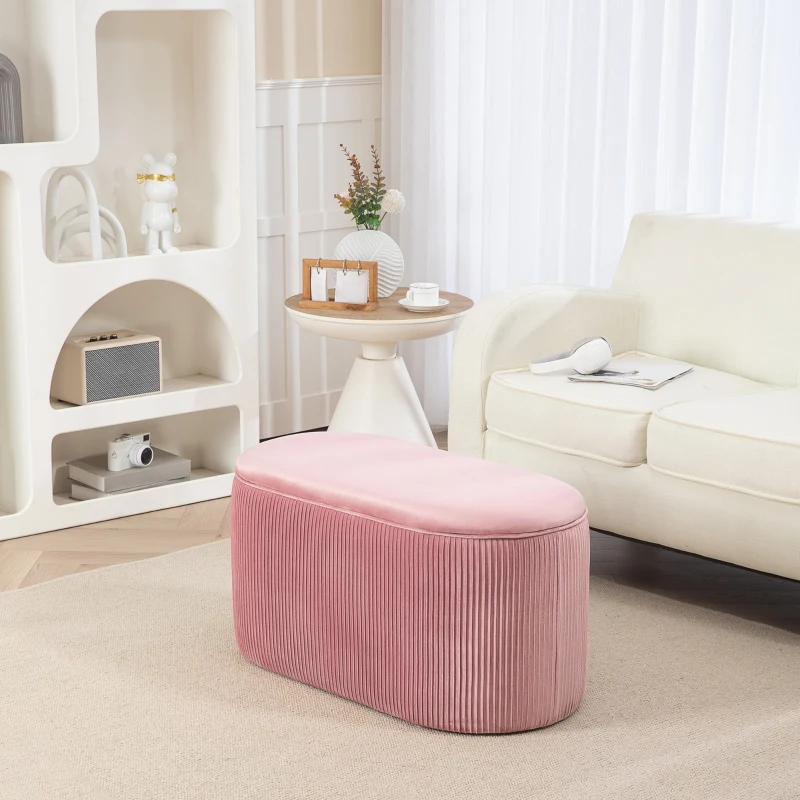 HOMCOM Pouf Panca Contenitore Moderna in Velluto Rosa per Camera da Letto, Soggiorno e Ingresso, 81x40x41cm