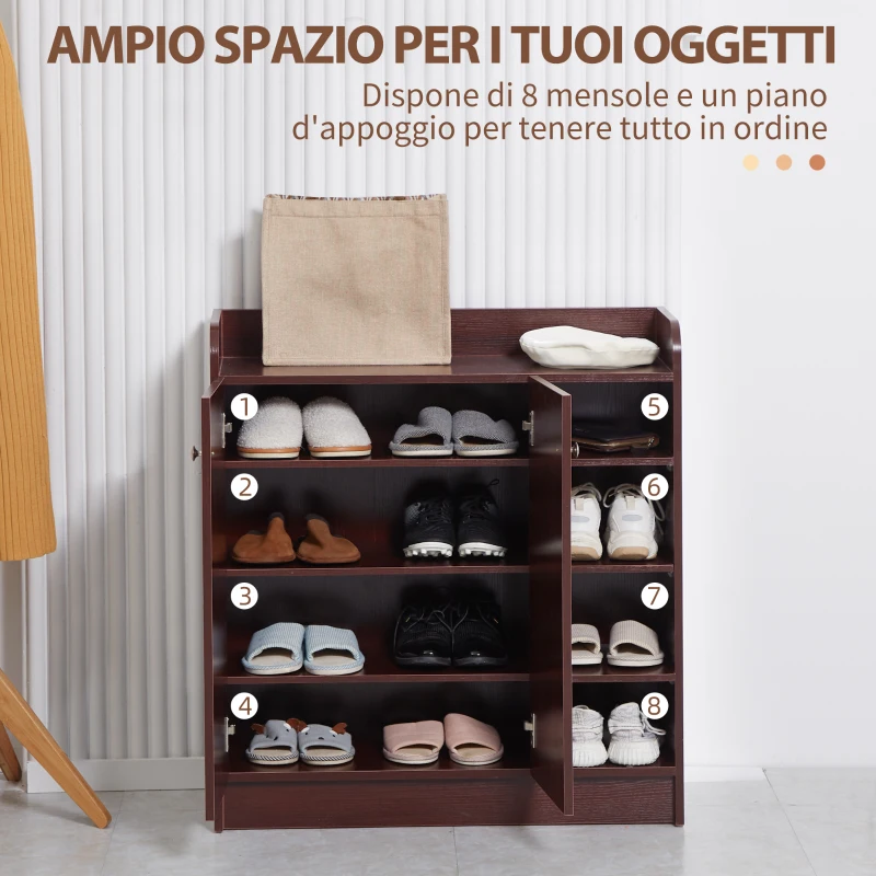 HOMCOM Armadio Scarpiera Moderno e Salvaspazio in Legno per 12 Paia con 4 Ripiani Aperti, 83x30x90 cm, color Caffè