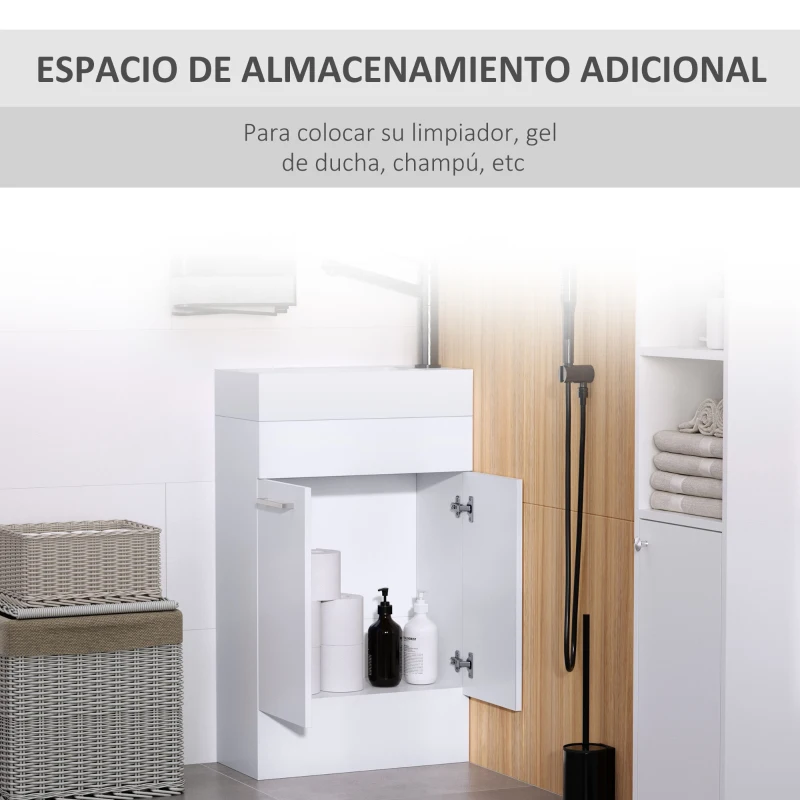 kleankin Mueble de Baño con Lavabo Cerámico con 2 Puertas Estilo Moderno Carga 50 kg 50x86x25 cm Blanco
